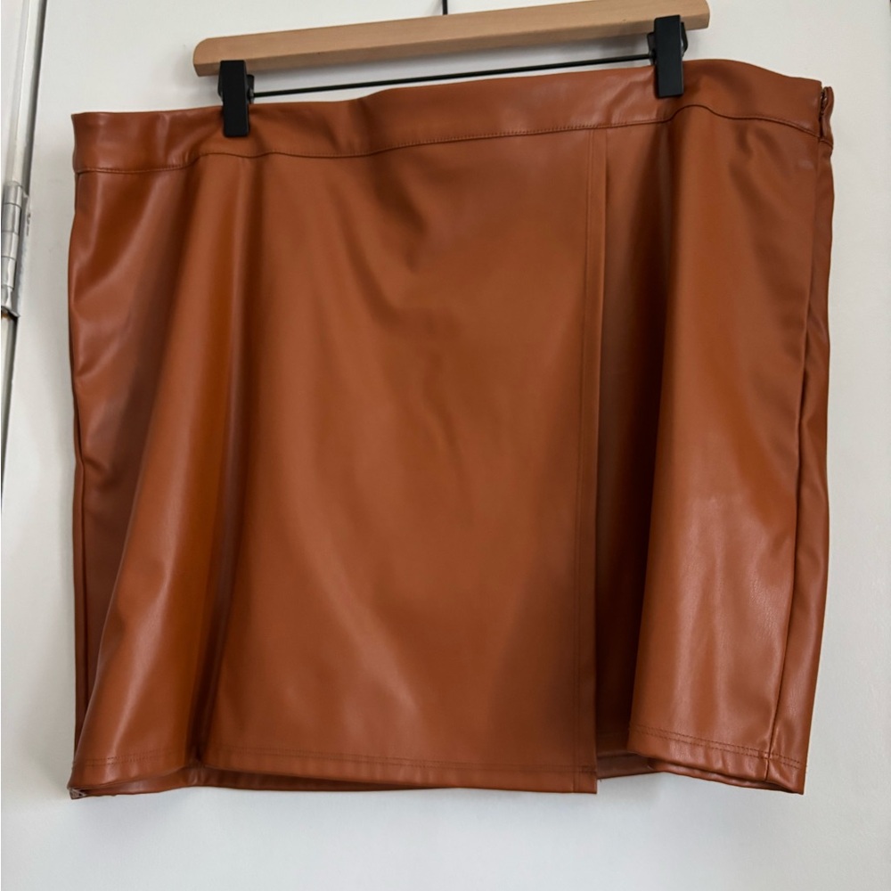 a new day Cognac Faux Leather A-Line Mini Skirt with Pockets